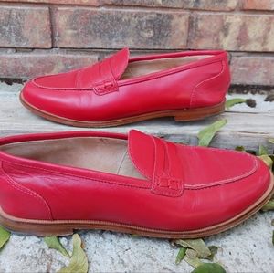 J Crew Ryan Penny Loafers In Red Leather Womens Size 7.5 Ballet Flats Shoes